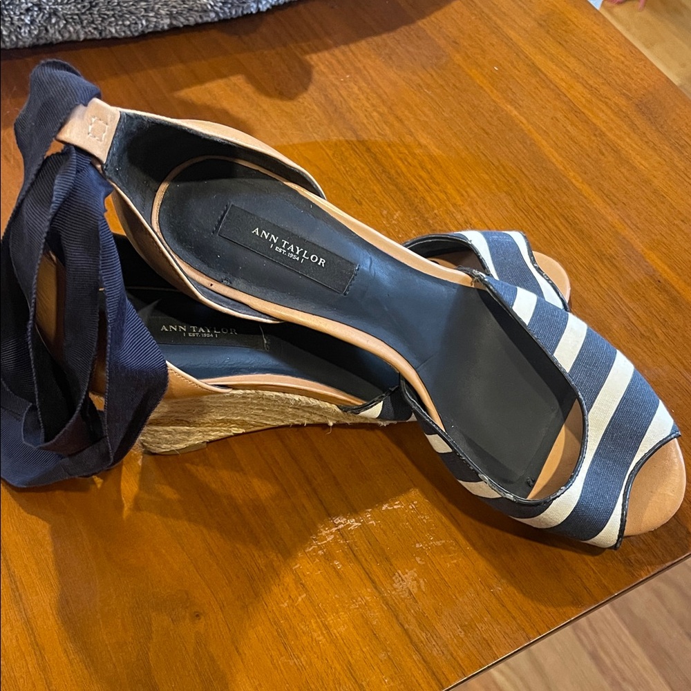 Ann Taylor Striped Espadrille Sandals - Navy and Cream